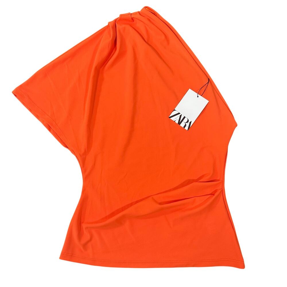 Zara Orange One-Shoulder Blouse